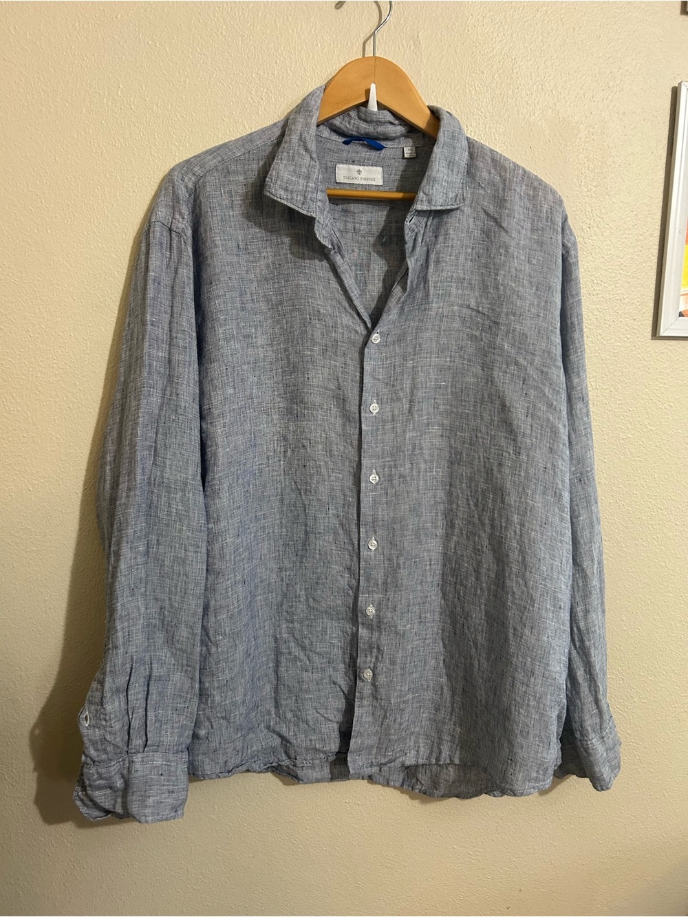 Toscano Firenze Men's Light Blue Linen Button-Up Shirt Size XXL